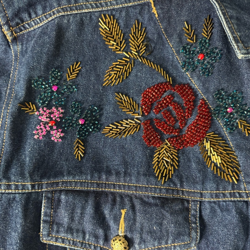 Vintage Embroidered Beaded Carole Little Denim Jacket size 6 - Picture 6 of 8
